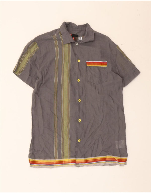 Camicia da uomo a maniche corte Diesel in cotone a righe grigio medio