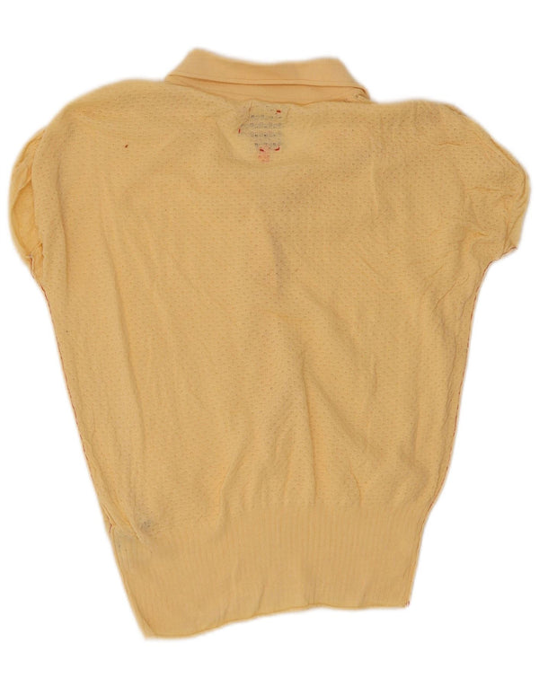 Hugo Boss Maglione da donna a maniche corte con collo a polo UK 14 Large Giallo