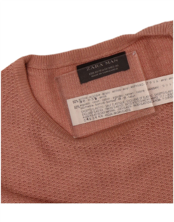 Maglione maglione girocollo da uomo Zara in acrilico rosa medio