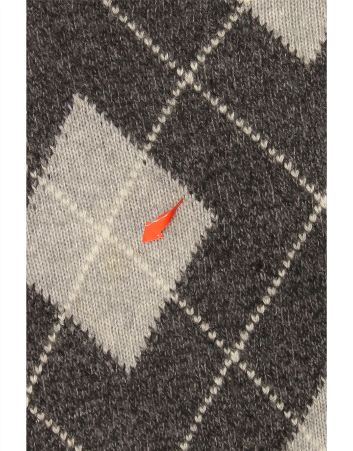 BENETTON Maglione da uomo con scollo a V grande grigio a rombi/lana diamante