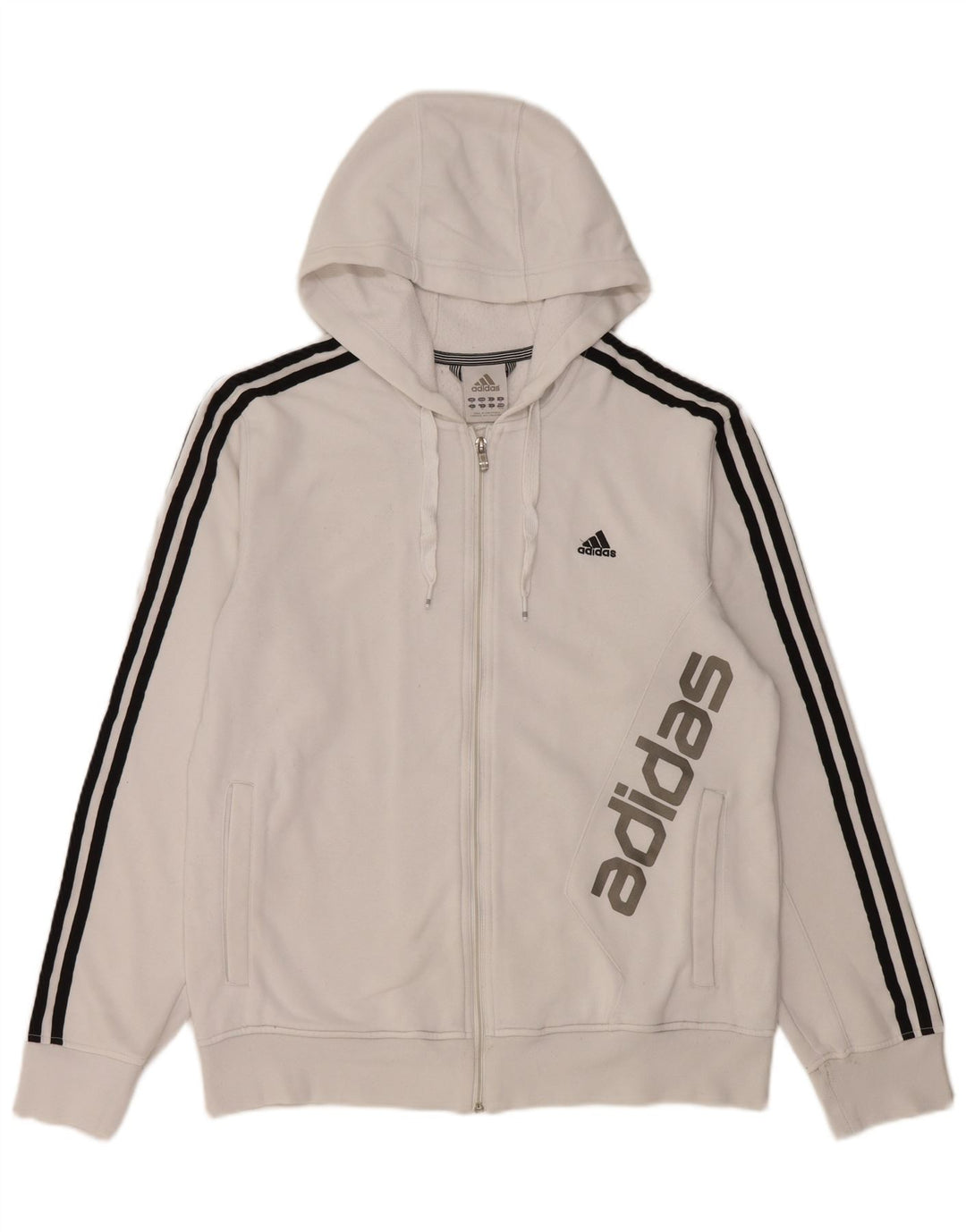 Maglione con cappuccio e zip grafica da uomo Adidas in cotone bianco medio