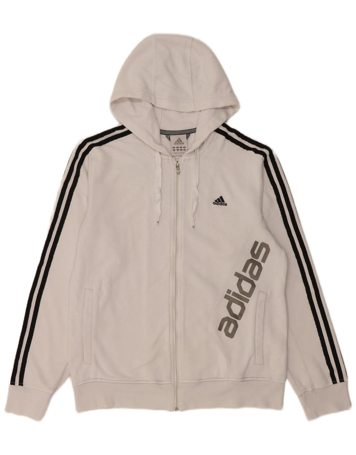 Maglione con cappuccio e zip grafica da uomo Adidas in cotone bianco medio