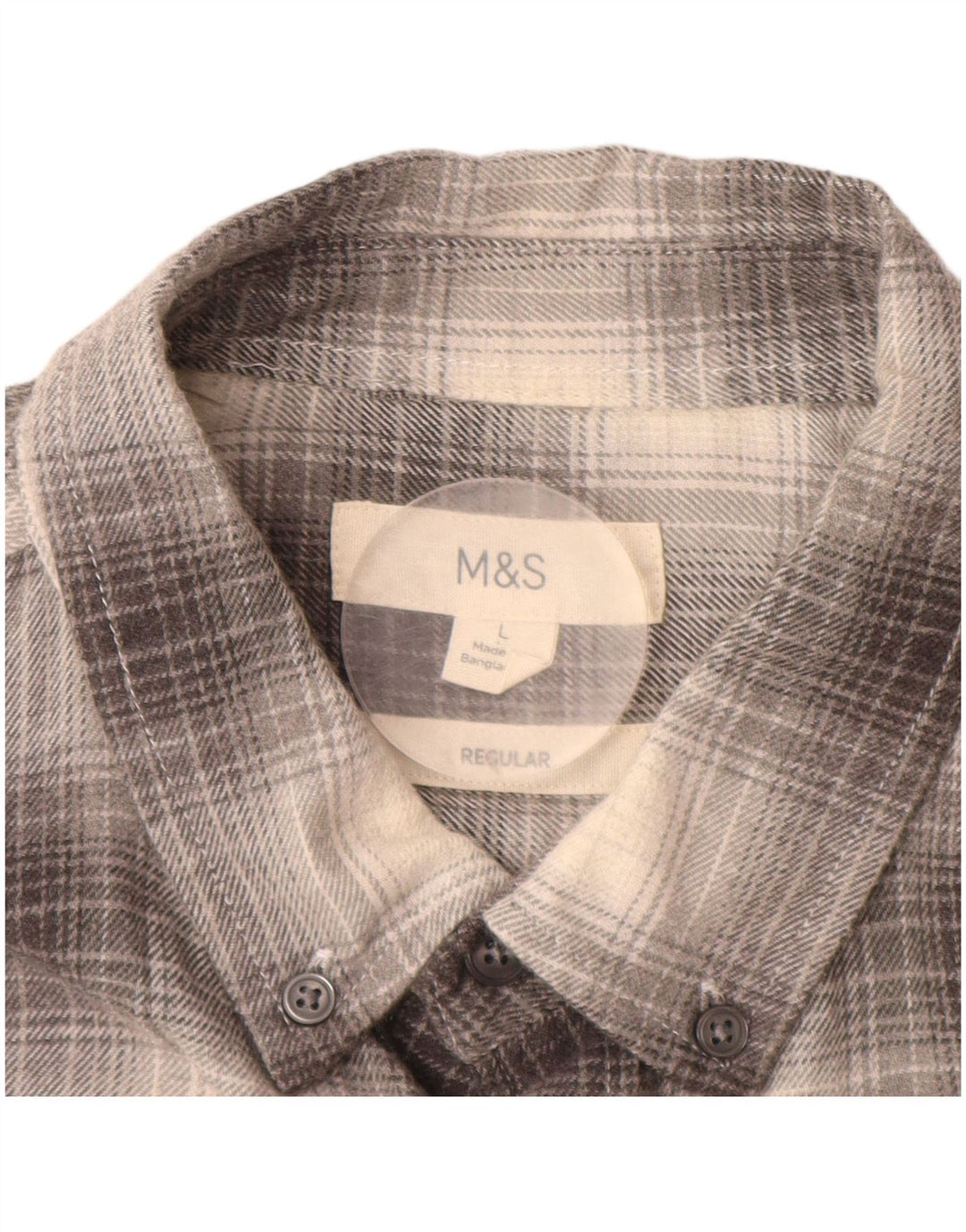 MARKS & SPENCER Camicia da uomo in flanella vestibilità regolare, cotone a quadri grigi grandi