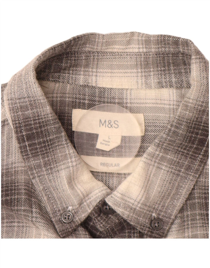 MARKS & SPENCER Camicia da uomo in flanella vestibilità regolare, cotone a quadri grigi grandi