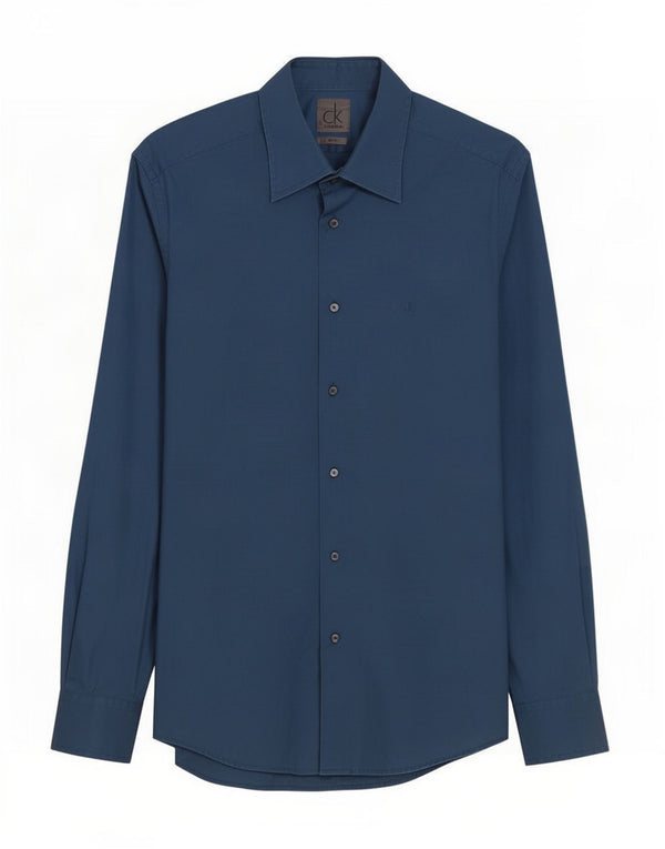 Camicia slim fit da uomo Calvin Klein in cotone blu medio