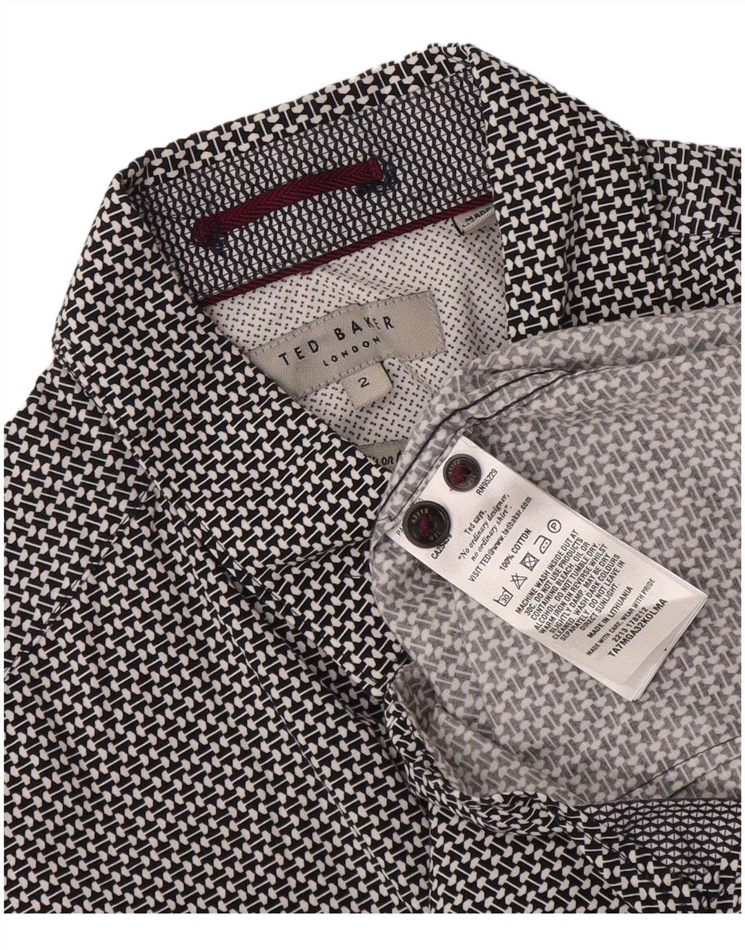 Camicia da uomo Ted Baker taglia 2 piccola in cotone geometrico nero