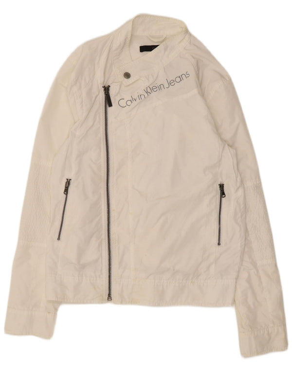 Giacca antipioggia grafica da donna Calvin Klein Jeans UK 10 Small Poliestere bianco