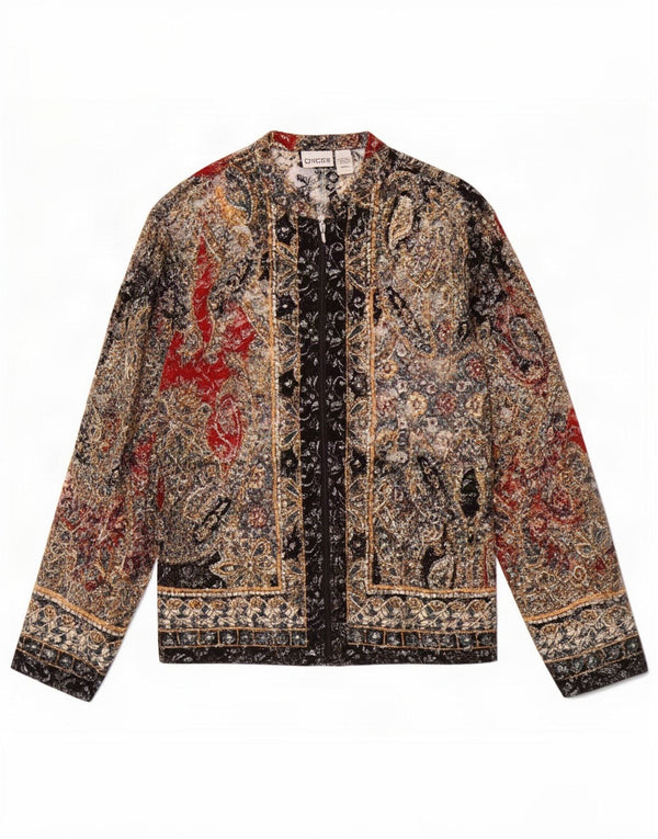 Chico's Womens Oversized Lace Shirt Blouse US 2 XS Multicoloured Paisley