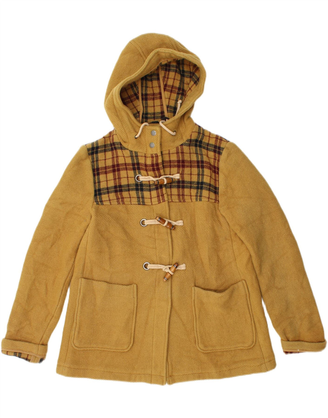 Topshop Montgomery da donna con cappuccio UK 10 piccolo lana a quadri gialli