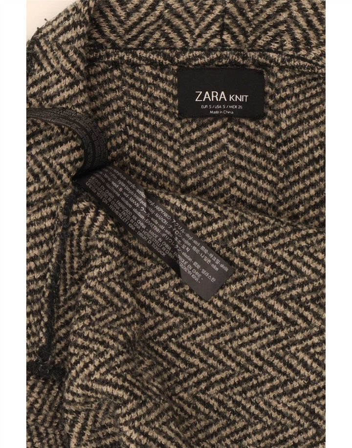 Maglione cardigan aperto asimmetrico da donna Zara UK 10 piccolo grigio a spina di pesce