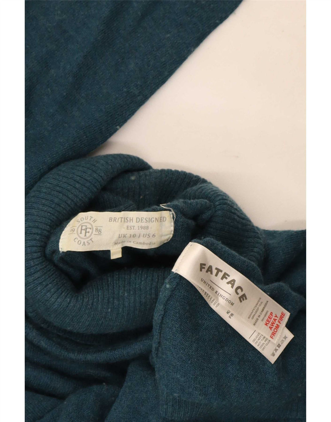 Maglione maglione collo alto da donna Fat Face UK 10 piccolo lana blu