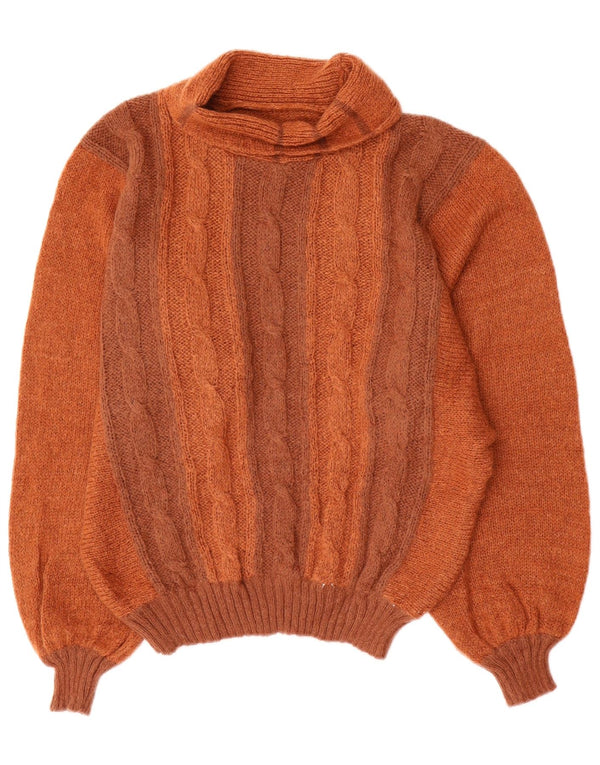 Maglione maglione vintage da donna con collo alto IT 46 Large Brown Colourblock