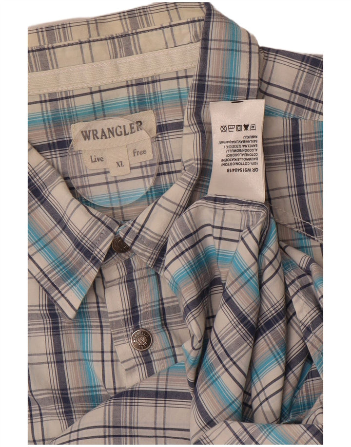 WRANGLER Mens Short Sleeve Shirt XL Blue Check Cotton