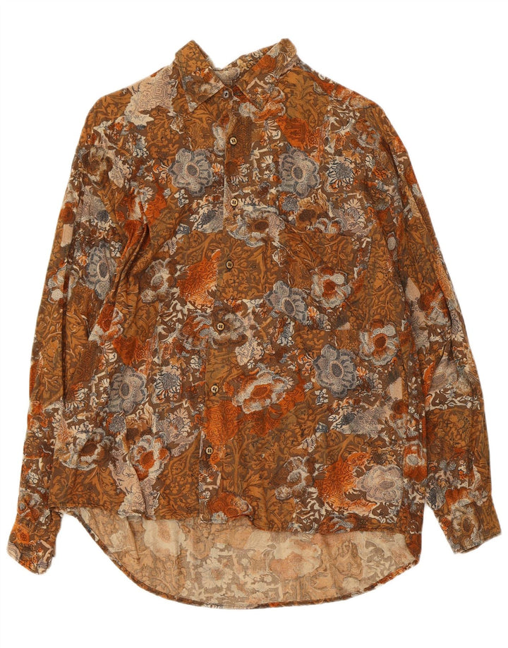 Camicia da uomo vintage piccola floreale marrone