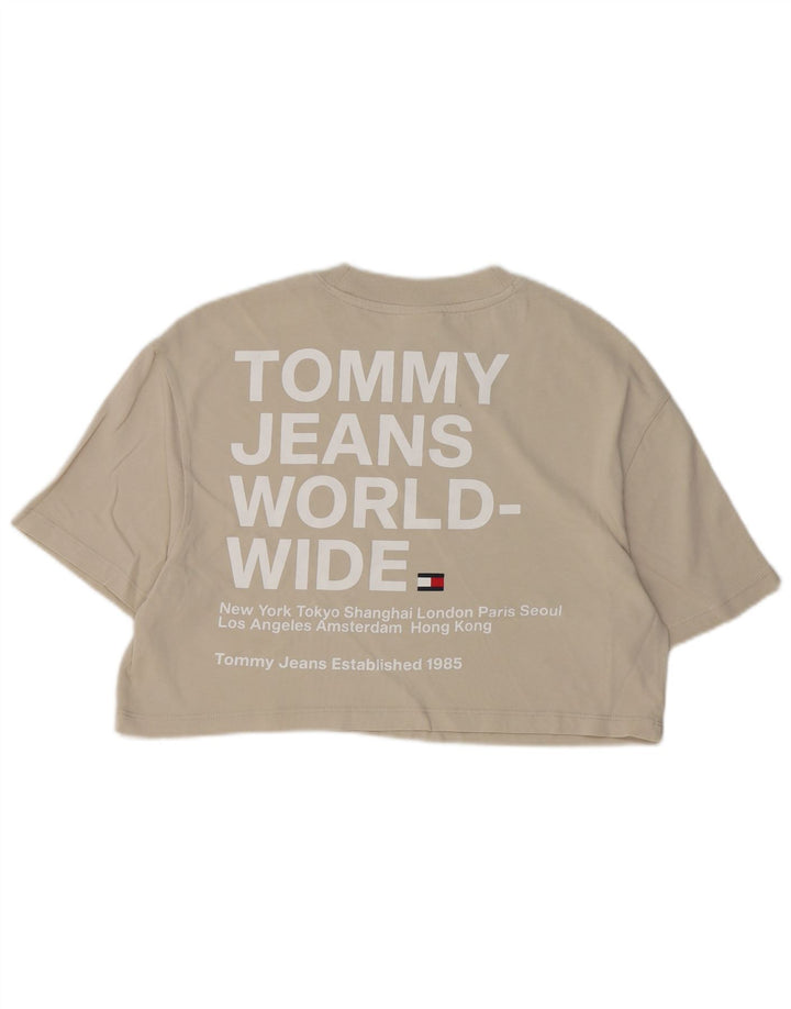 TOMMY HILFIGER T-shirt corta con grafica oversize da donna UK 10 piccola Beige