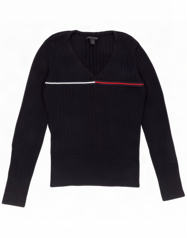 Tommy Hilfiger Maglione da donna con scollo a V UK 10 Small Navy Blue Striped