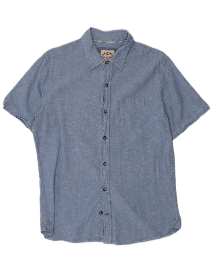 Camicia a maniche corte da uomo Fat Face piccola in lino blu