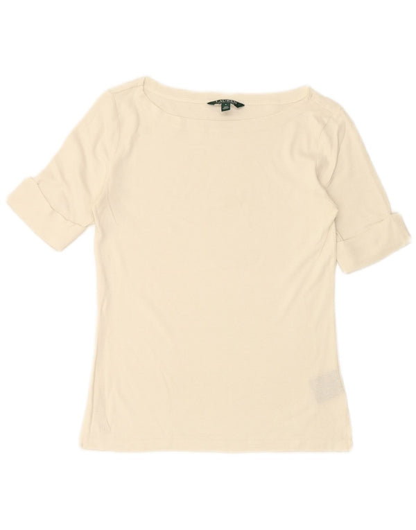 RALPH LAUREN T-shirt da donna Top UK 12 cotone bianco medio