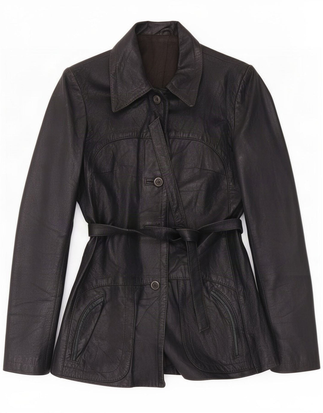 Giacca in pelle vintage da donna UK 8 Small Nera