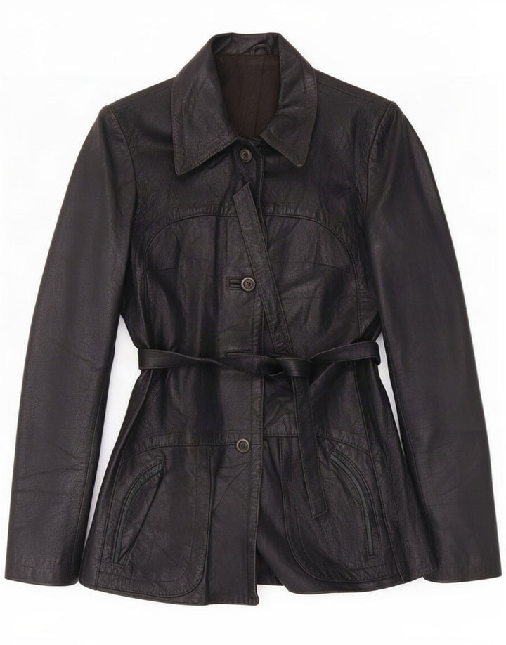 Giacca in pelle vintage da donna UK 8 Small Nera