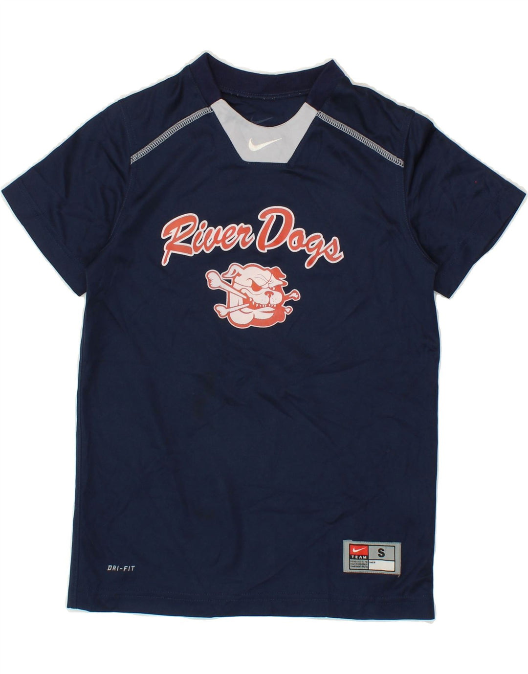 NIKE Boys Dri Fit Graphic T-Shirt Top 7-8 Years Navy Blue Polyester Vintage Nike and Second-Hand Nike from Messina Hembry 