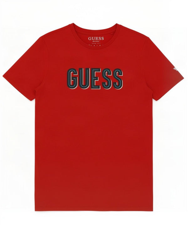 T-shirt grafica da uomo slim fit Guess XS rossa in cotone