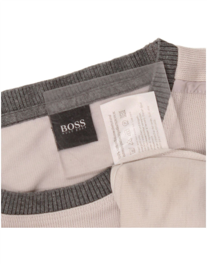 Top HUGO BOSS da uomo a maniche lunghe XL in cotone color block bianco sporco