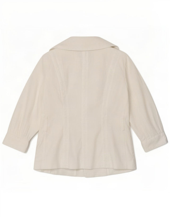 Zara Giacca blazer da donna con maniche a 3/4 UK 12 Ramie bianco medio