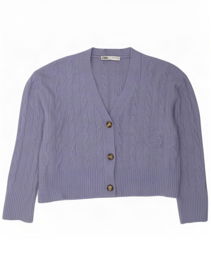 Maglione cardigan da donna Zara UK 14 Poliestere viola medio
