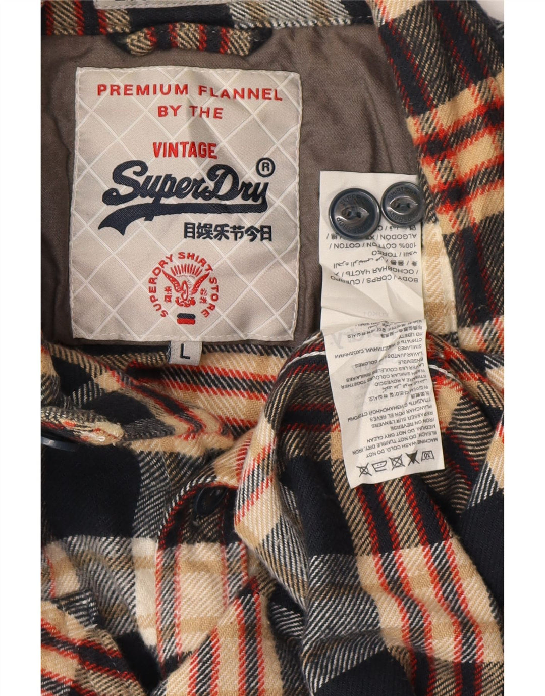 Camicia da uomo in flanella SUPERDRY, cotone a quadri neri grandi