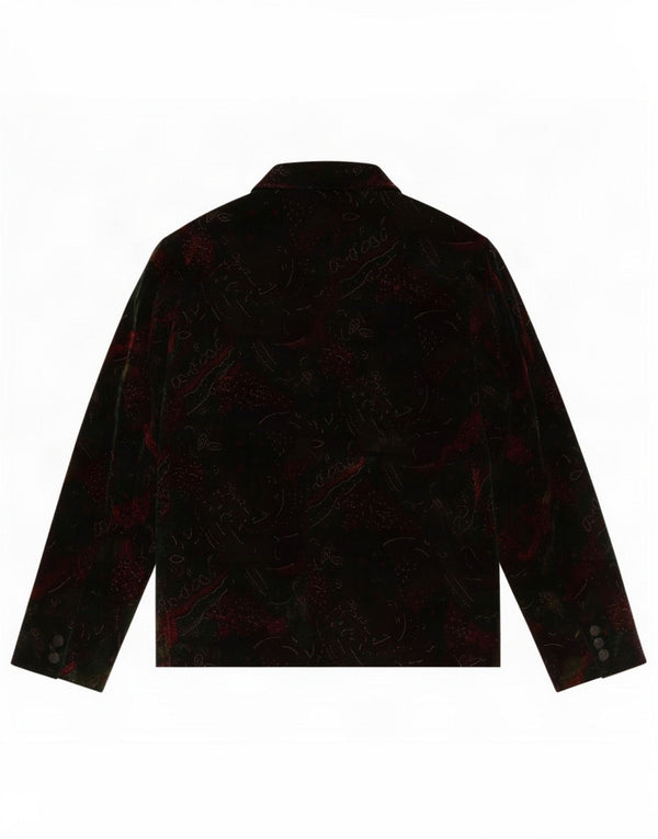 Giacca blazer in velluto a 3 bottoni vintage da donna UK 14 grande motivo cachemire nero