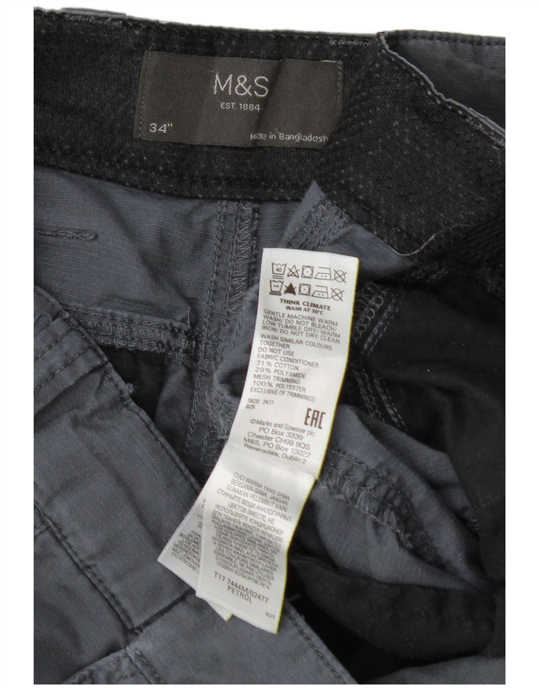 Pantaloncini cargo da uomo Marks & Spencer W34 grandi in cotone grigio