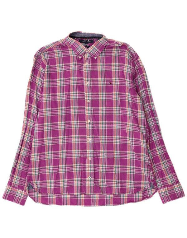 Camicia da uomo su misura Tommy Hilfiger XL viola a quadri in cotone