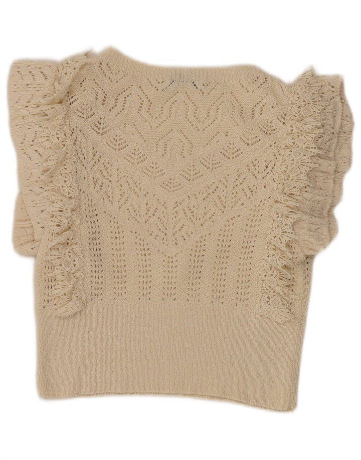 Top corto in camicetta lavorata a maglia da donna Zara UK 14 grande bianco sporco