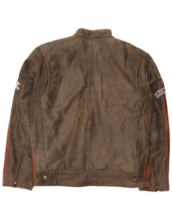 Giacca da pilota in pelle grafica da uomo Sizma Mode UK 42 XL Blocco colore marrone