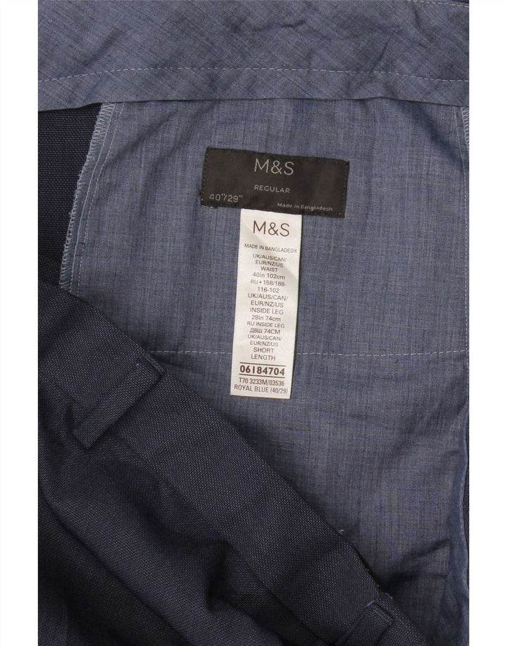 Pantaloni da abito dritti da uomo Marks & Spencer W40 L29 poliestere blu navy