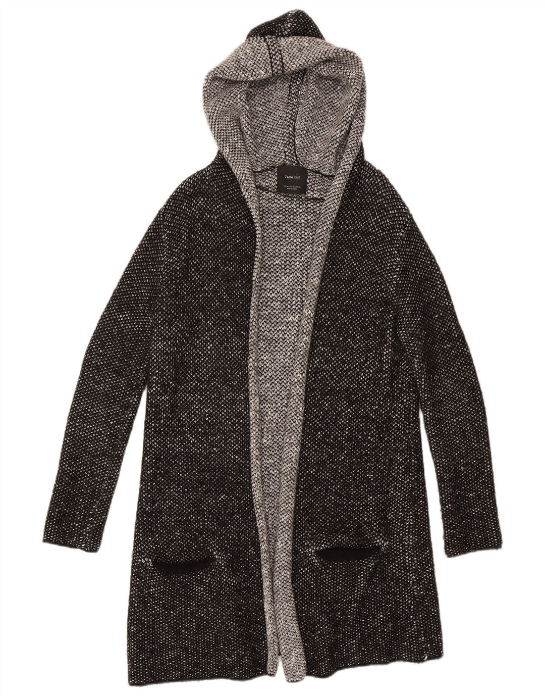 Maglione cardigan aperto con cappuccio lungo da donna Zara UK 14 medio nero