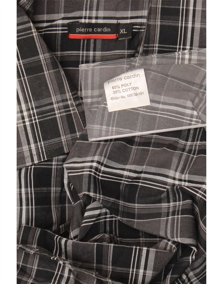 Camicia a maniche corte da uomo Pierre Cardin XL poliestere nero a quadri