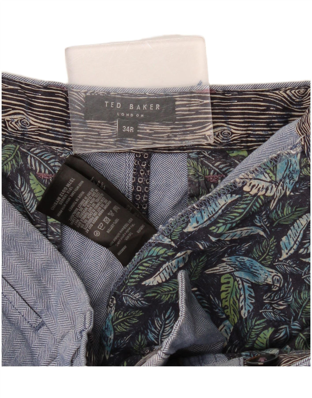 Pantaloncini chino da uomo Ted Baker W34 grande cotone a spina di pesce blu