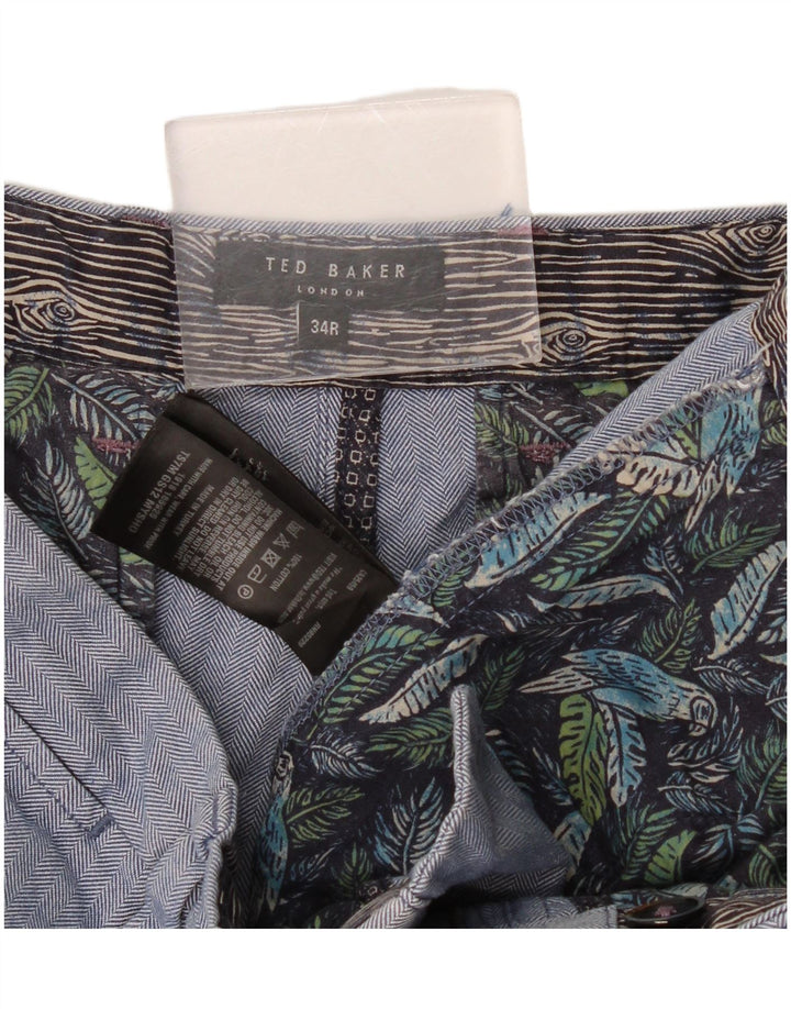 Pantaloncini chino da uomo Ted Baker W34 grande cotone a spina di pesce blu
