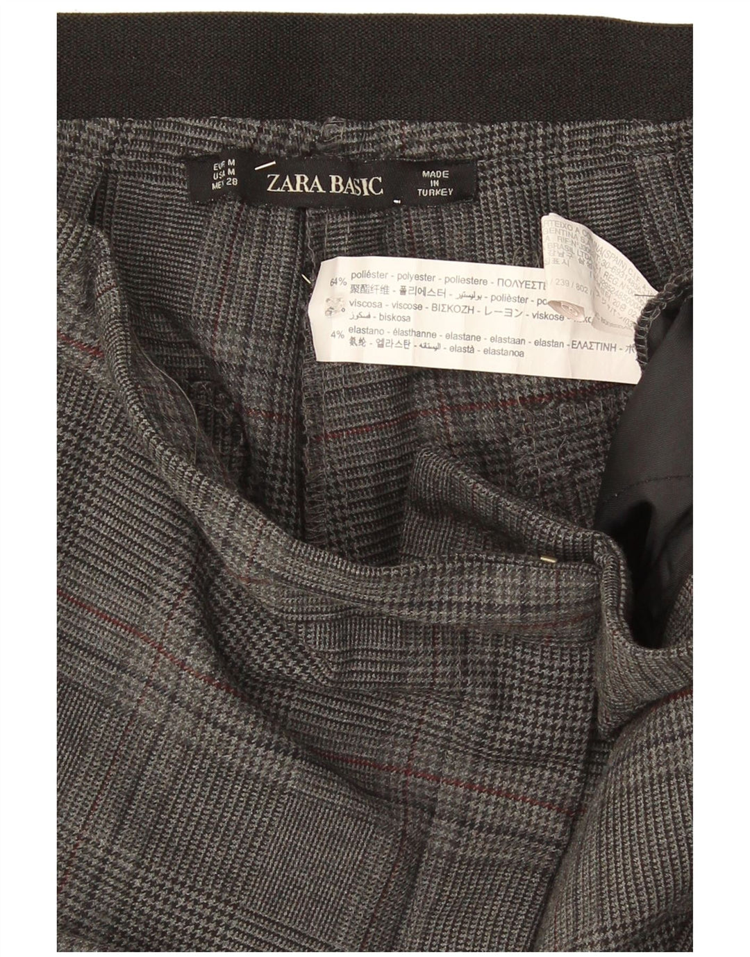 Pantaloni chino slim da donna Zara medi W32 L26 poliestere a quadri grigi