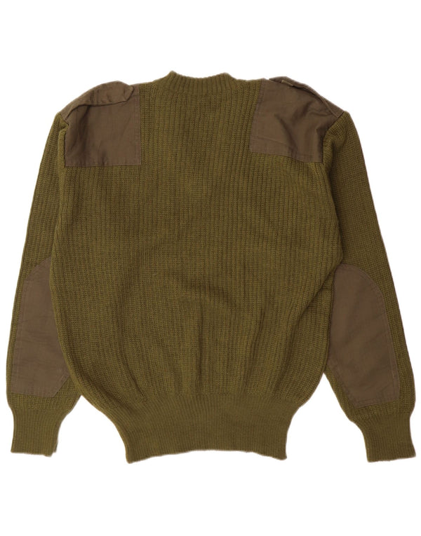 Maglione militare vintage da uomo con scollo a V piccolo color block kaki