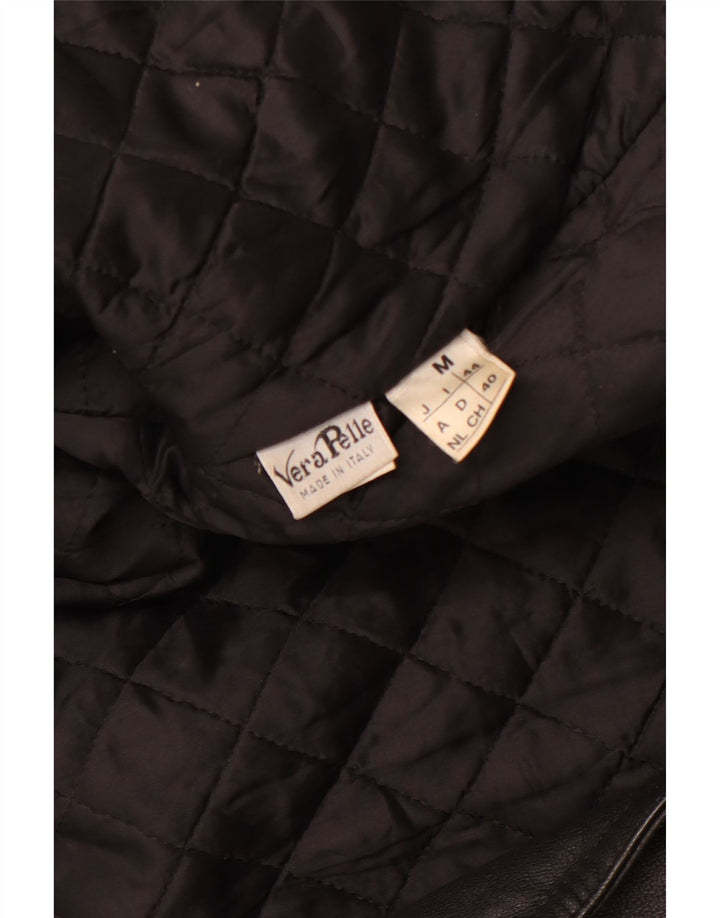 Giacca da motociclista in pelle da donna VINTAGE UK 14 Pelle nera media