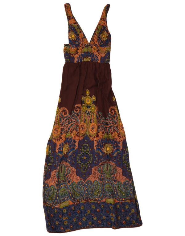 Abito lungo senza maniche da donna Angie UK 12 Rayon Paisley marrone medio