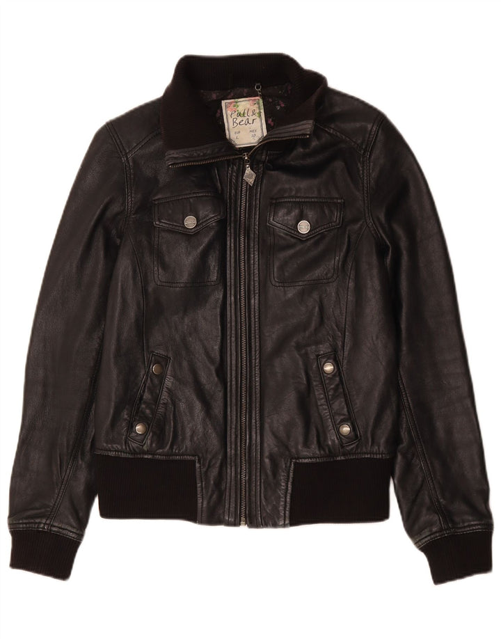 Giacca in pelle da donna Pull & Bear UK 14 grande in pelle nera