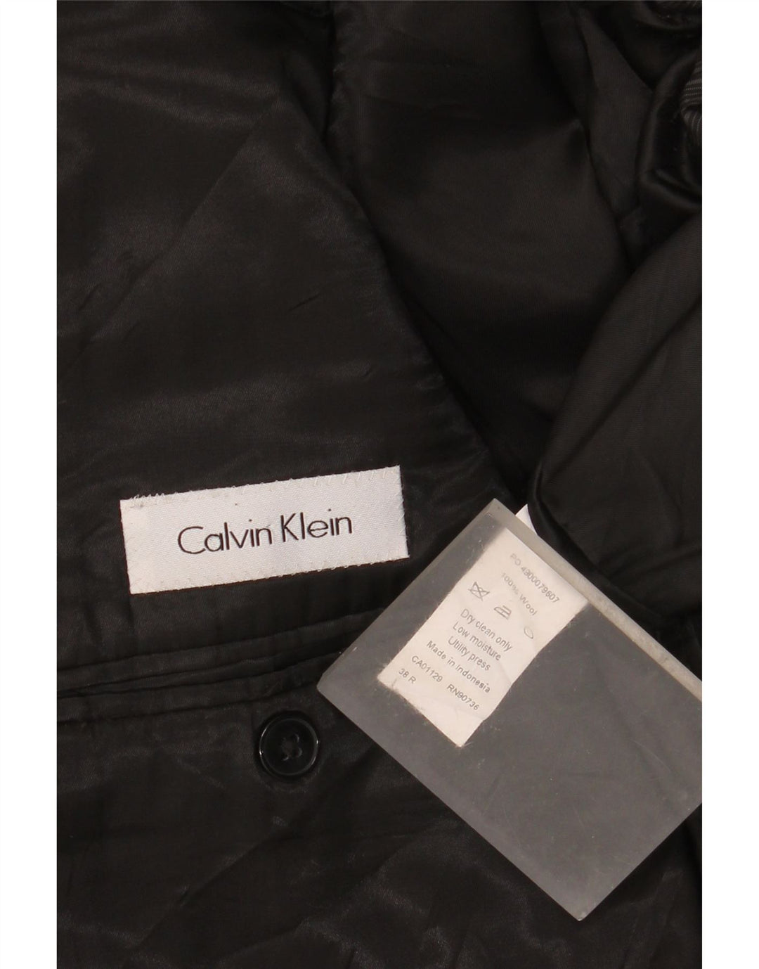 Giacca blazer a 2 bottoni da uomo Calvin Klein UK 38 lana nera media