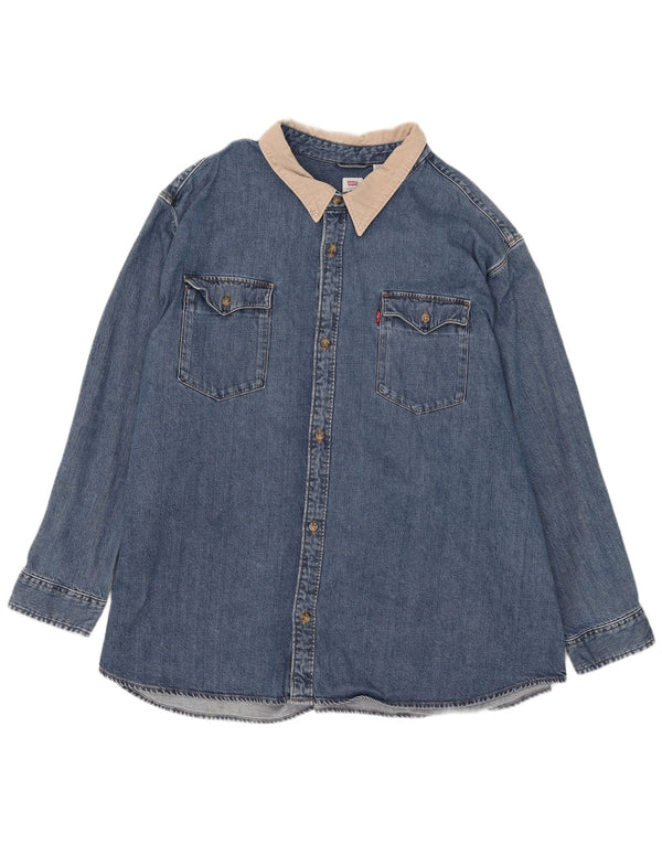 Camicia di jeans Levi's da uomo dalla vestibilità rilassata 4XL in cotone color block blu