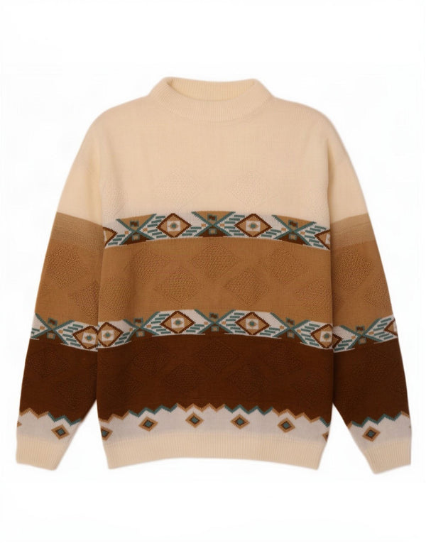 Maglione vintage da uomo con collo alto e maglione XL multicolore geometrico