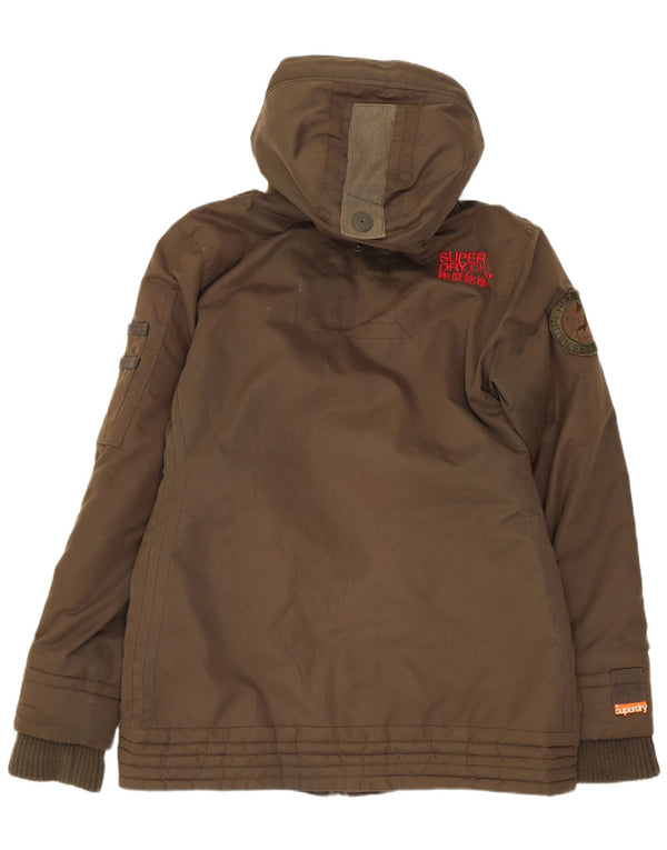 Giacca a vento con cappuccio da donna Superdry UK 16 grande poliestere kaki