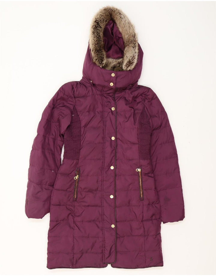 JOULES Cappotto imbottito oversize con cappuccio da donna UK 8 piccolo poliestere viola